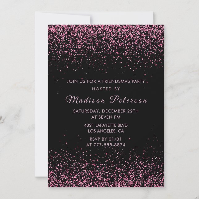 Invitations Black Friendsmas paillettes roses (Devant)
