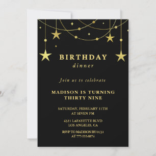 Invitations Black Gold 39e anniversaire Stars