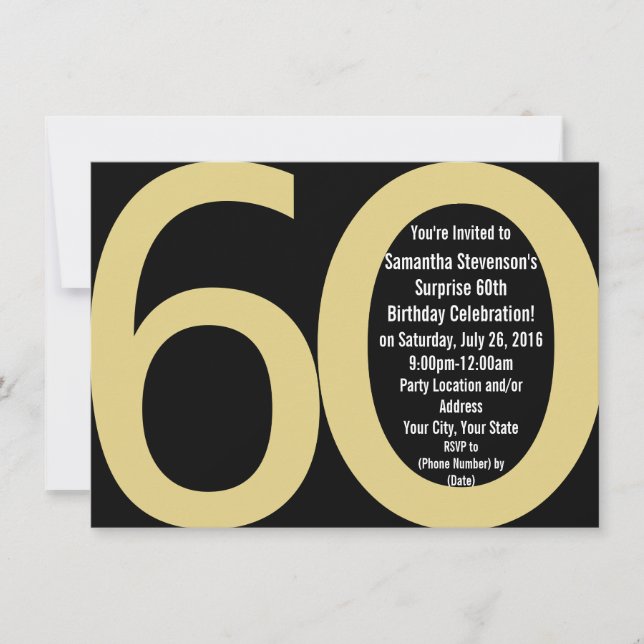 Invitations Black/Gold Big 6-0 Party (Devant)