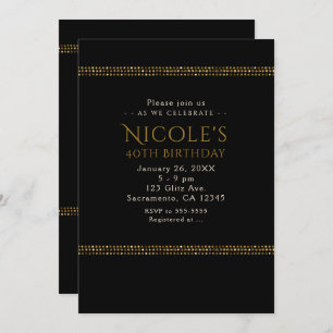 Invitations Black & Gold Chic Sparkling Glam Party
