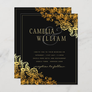 Invitations Black Gold Lace Wedding