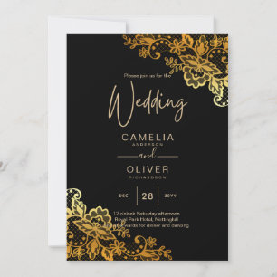 Invitations Black Gold Lace Wedding