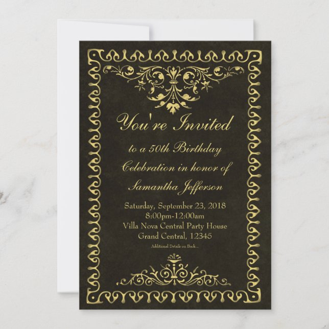Invitations Black/Gold Vintage 50e/Anniversaire/Fê (Devant)