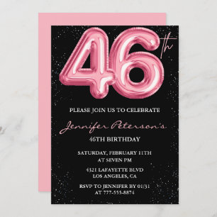 Invitations Black Pink 46e anniversaire Ballons Gl