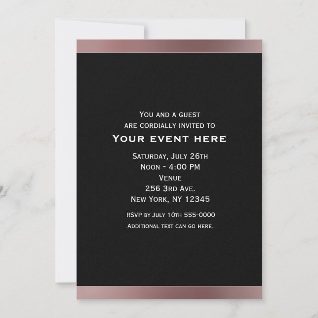 Invitations Black & Rose Gold Mauve Pink Party (Devant)