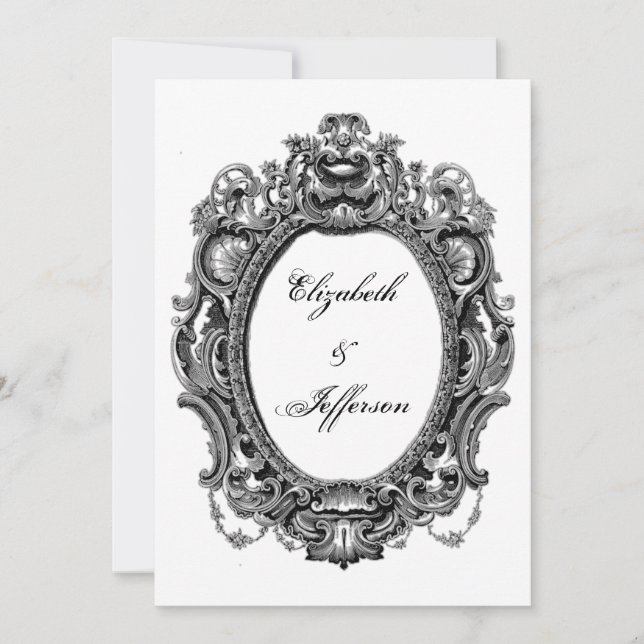 Invitations Black Vintage Frame Wedding (Devant)
