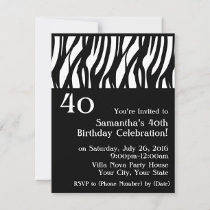 Invitations Black+White Mod Zebra 40e fête