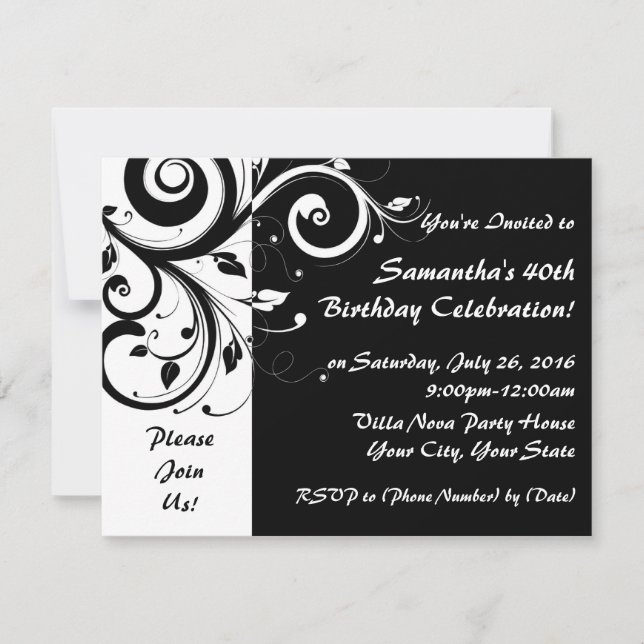 Invitations Black+White Reverse Swirl 40e partie (Devant)