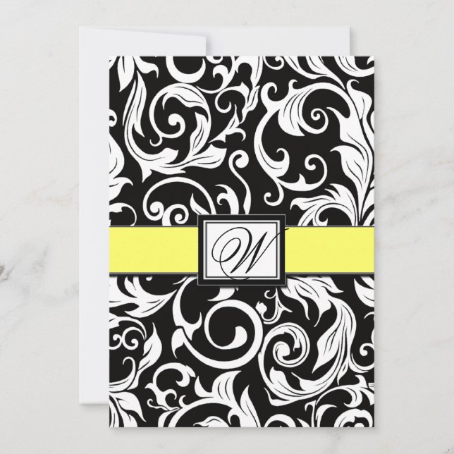 Invitations Black White & Yellow Mariage damassé (Devant)