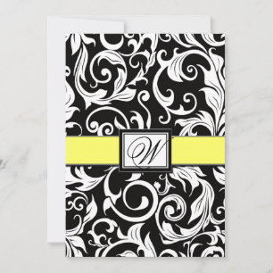 Invitations Black White & Yellow Mariage damassé