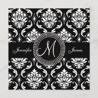 Invitations blanches noires de mariage d'initiale