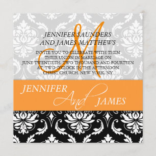 Invitations blanches noires oranges de mariage