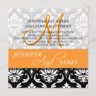 Invitations blanches noires oranges de mariage