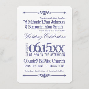 Invitations blanches pourpres de mariage de