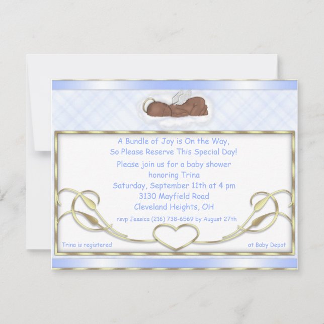 Invitations bleues de baby shower d'ange de (Devant)
