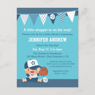 Invitations bleues de baby shower de base-ball de