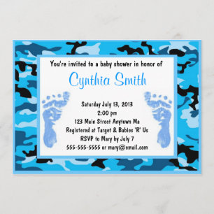 Invitations bleues de baby shower de camouflage