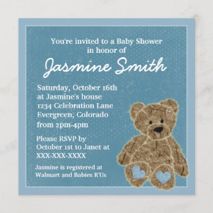 Invitations bleues de baby shower d'ours de