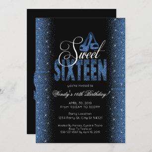 Invitations bleues de partie du bonbon 16 à saphir