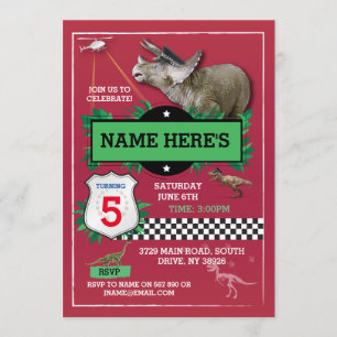 Invitations Bleues Dinosaures Red Cops Fun T-Rex