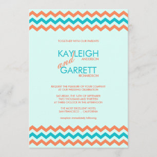 Invitations bleues et de corail d'Aqua de Chevron