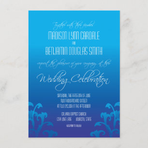 Invitations bleues modernes de mariage de Flourish