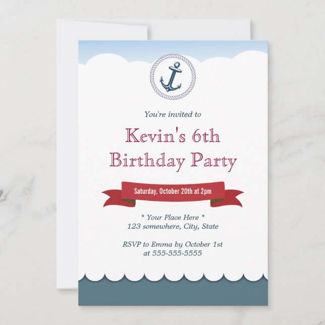 Invitations bleues nautiques d'anniversaire (Devant)