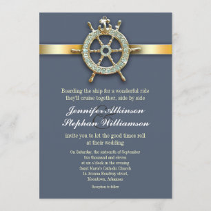 invitations bleues nautiques de mariage d'or