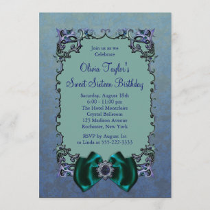 Invitations bleues pourpres et turquoises de