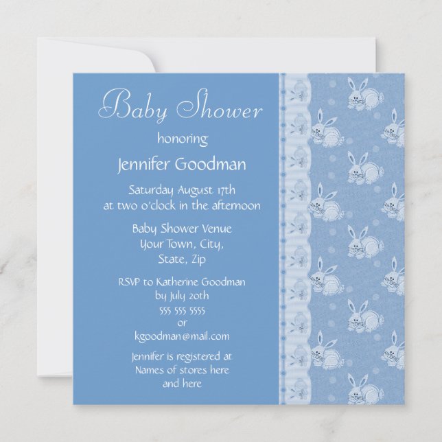 Invitations bleus de douche de bébé de lapins (Devant)