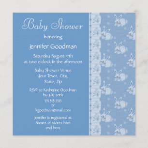 Invitations bleus de douche de bébé de lapins