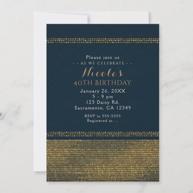 Invitations Blue & Gold Chic Sparkling Glam Party (Devant)