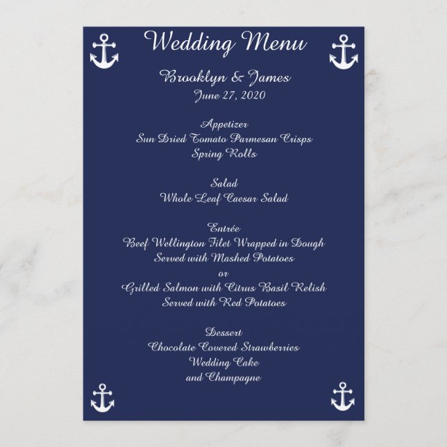 Invitations Blue Nautical Wedding Menu Custom (Devant)