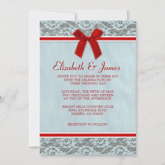 Invitations Blue & Red Country Lace Wedding (Devant)