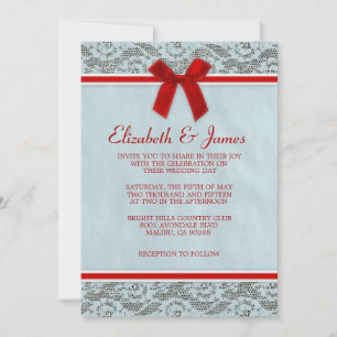 Invitations Blue & Red Country Lace Wedding