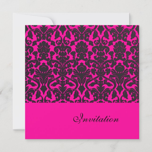 Invitations branchées de Mariage damassé Hot Pink (Devant)