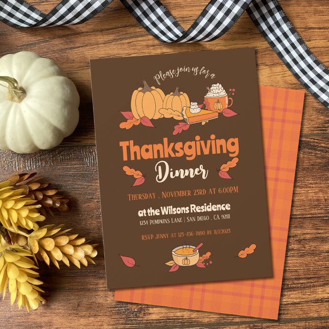 Invitations Brown et Orange Thanksgiving Diner (Créateur téléchargé)