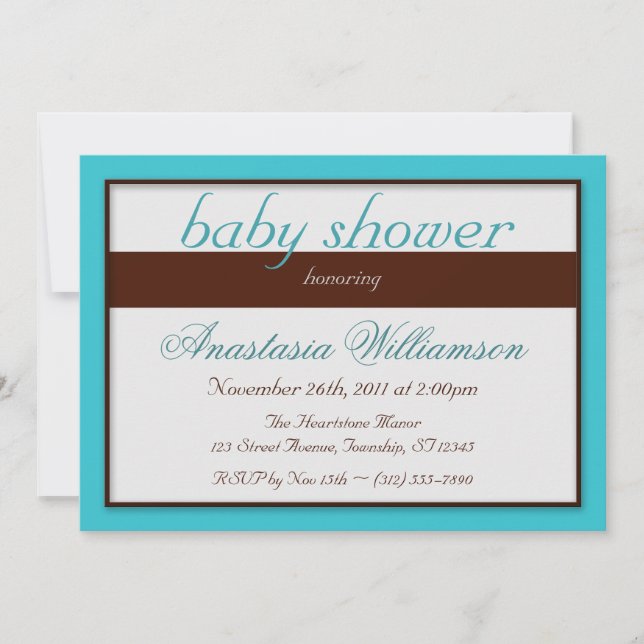 Invitations Brown Stripe Cyan Baby Shower (Devant)