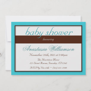 Invitations Brown Stripe Cyan Baby Shower