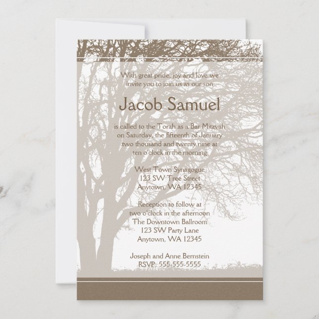 Invitations Brown Tree of Life Bar Mitzvah (Devant)