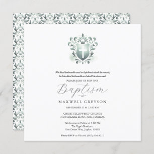 Invitations carrés Baptême Sage Green Crest