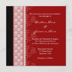 Invitations Carrés Red & Black Mariage damassé