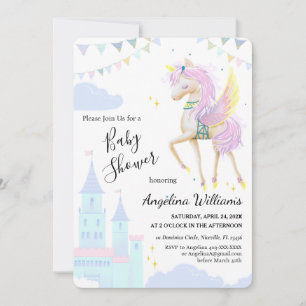 Invitations cartes à Baby shower plat avec licorne