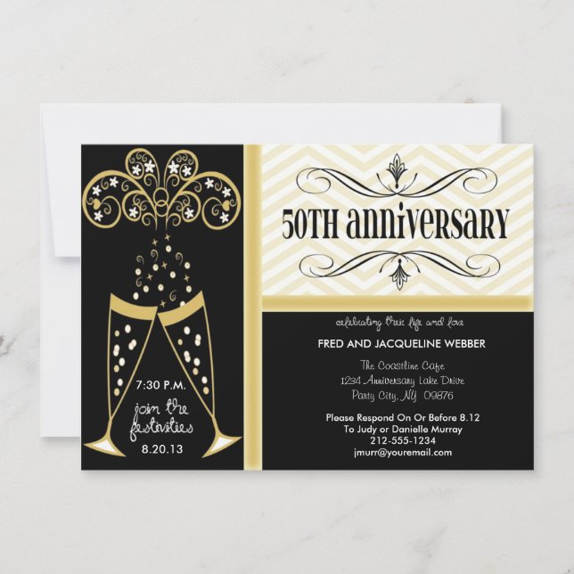 Invitations Champagne & Chevron 50e anniversaire (Devant)