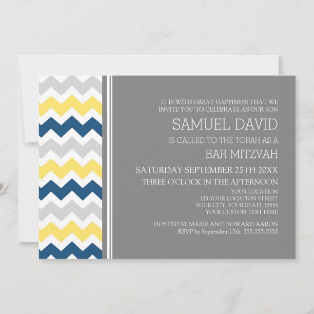 Invitations Chevron Bar Mitzvah gris jaune (Dos)