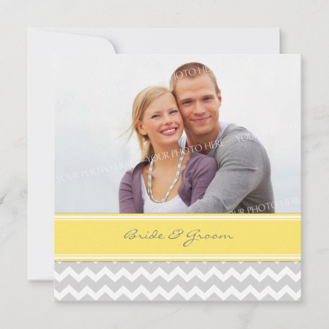 Invitations Chevron jaune gris de mariage de photo (Devant)