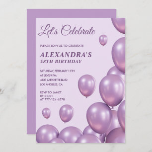 Invitations chic 38e anniversaire Ballons violet