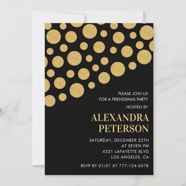 Invitations Chic Friendsmas Or Noir  (Devant)