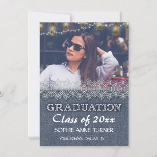 Invitations Chic Photo Graduation   Old Denim Lace