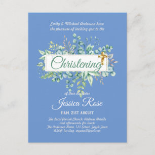 Invitations Christening Eucalyptus Budget vert
